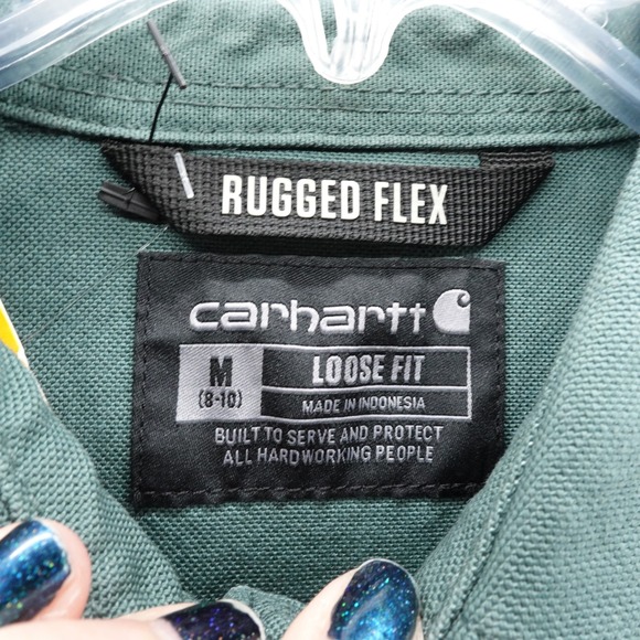 Carhartt Women Rugged Flex Loose Fit Heavyweight Duck Overshirt Green M NEW $80 - Picture 5 of 13